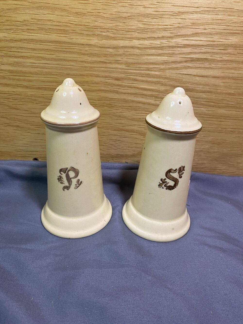 Pfaltzgraff Stoneware Salt & Pepper Shaker Set W/Plugs Village Pattern VINTAGE